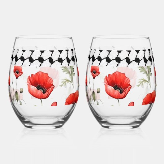 Poppy met Palestijnse Hattah wijnglazen set Wijnglas Zonder Voet (Achterkant)
