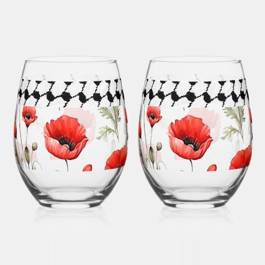 Poppy met Palestijnse Hattah wijnglazen set Wijnglas Zonder Voet (Voorkant)