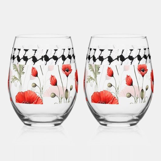 Poppy met Palestijnse Hattah wijnglazen set Wijnglas Zonder Voet (Links)