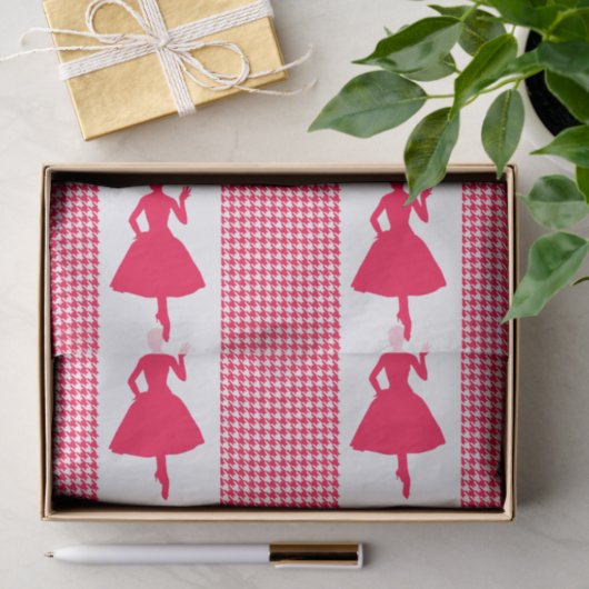 Poppy Modern Houndstooth met Mode Silhouette Tissuepapier (Geschenk)