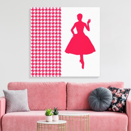 Poppy Modern Houndstooth w/mode Silhouette Canvas Afdruk (Insitu (Woonkamer))