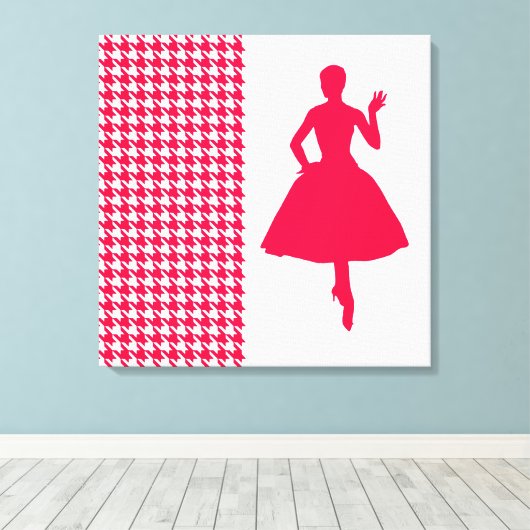 Poppy Modern Houndstooth w/mode Silhouette Canvas Afdruk (Insitu (Houten vloer))