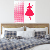 Poppy Modern Houndstooth w/mode Silhouette Canvas Afdruk (Insitu (Slaapkamer))