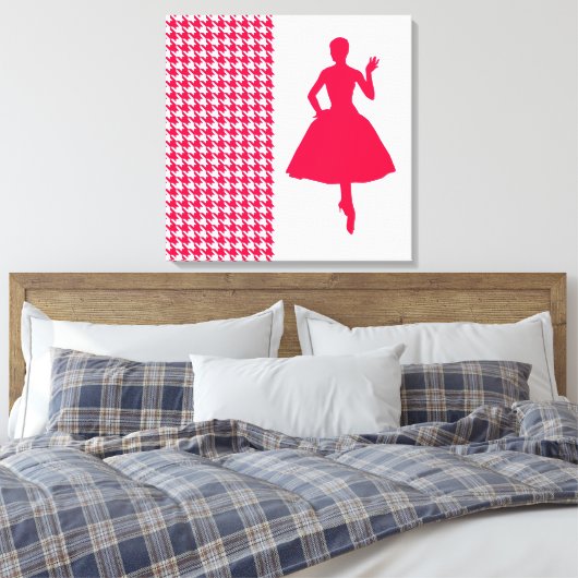 Poppy Modern Houndstooth w/mode Silhouette Canvas Afdruk (Insitu (Slaapkamer))