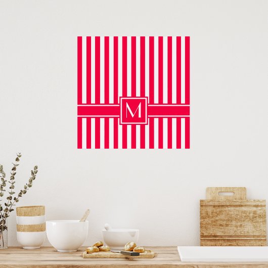 Poppy Modern Stripe met Monogram Poster (Keuken)