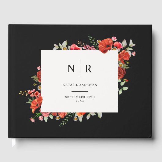 Poppy Monogram Dark Wedding Gastenboek (Voorkant)