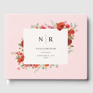 Poppy Monogram Roze Bruiloft Gastenboek
