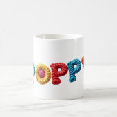 Poppy naam in levendige gehaakte patroon koffiemok (Center)