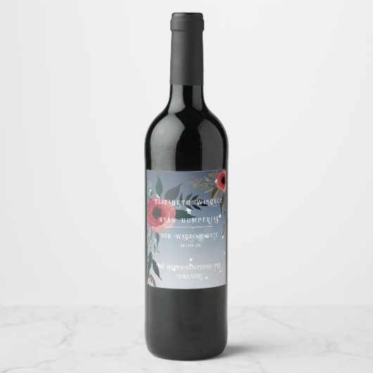 Poppy of Love - Collectie voor huwelijksuitnodigin Wijn Etiket (Voorkant)