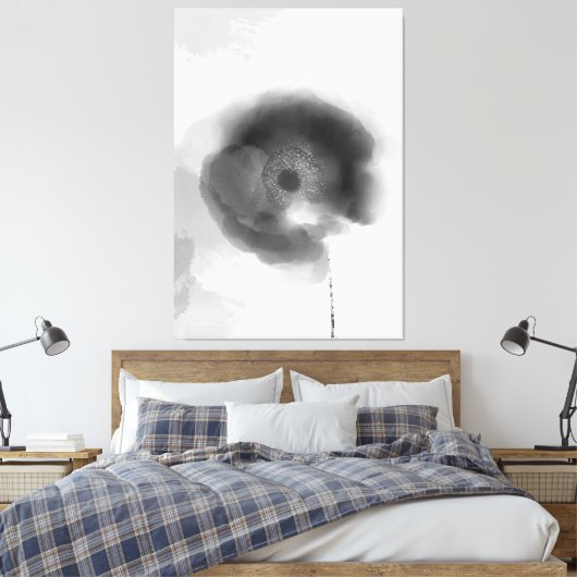 Poppy of Troy Black and White Waterverf Floral Canvas Afdruk (Insitu (Slaapkamer))