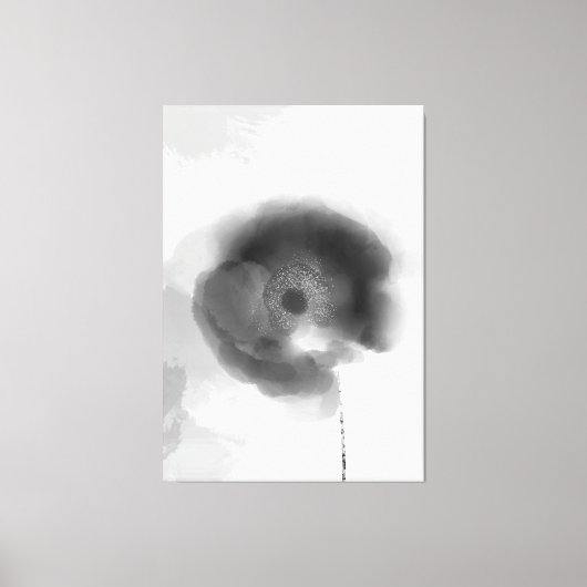 Poppy of Troy Black and White Waterverf Floral Canvas Afdruk (Voorkant)