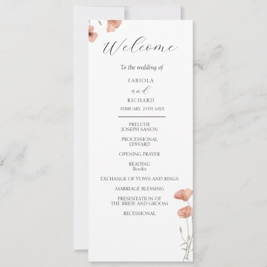 Poppy Oranje Flower Wedding Program Kaart (Voorkant)