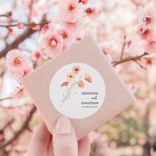 Poppy Oranje Flower Wedding Ronde Sticker