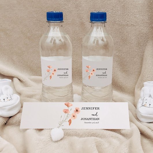 Poppy Oranje Flower Wedding Waterfles Etiket
