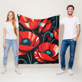 Poppy Papaver flowers Fleece Deken