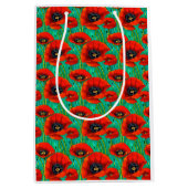Poppy patroon herdenking rood groen medium cadeauzakje (Voorkant)