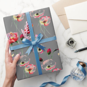 Poppy patroon op grijs cadeaupapier