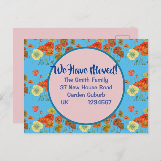 Poppy Pattern New Address Briefkaart, we verplaats Briefkaart (Voorkant / Achterkant)