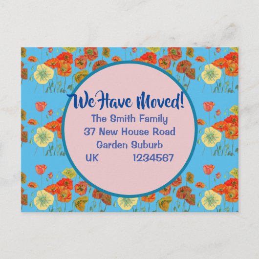 Poppy Pattern New Address Briefkaart, we verplaats Briefkaart (Voorkant)