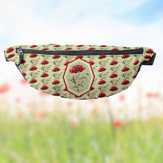 Poppy Pattern Red Sage Green with Floral Medallion Heuptasje