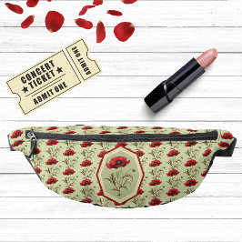 Poppy Pattern Red Sage Green with Floral Medallion Heuptasje