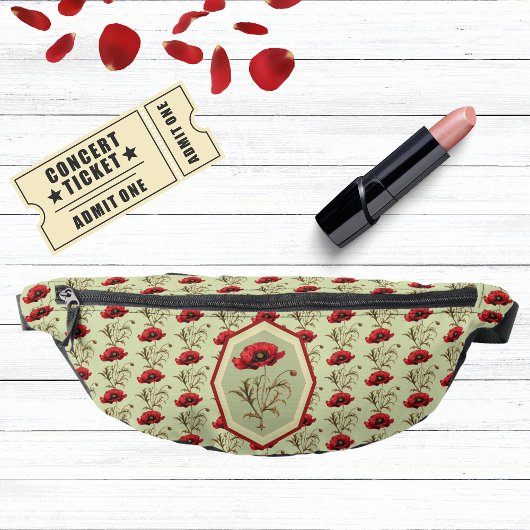 Poppy Pattern Red Sage Green with Floral Medallion Heuptasje