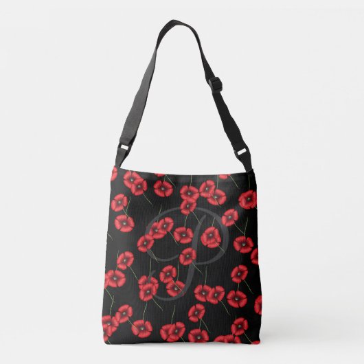 Poppy Pattern Rood en Zwart Crossbody Bag Crossbody Tas (Achterkant)