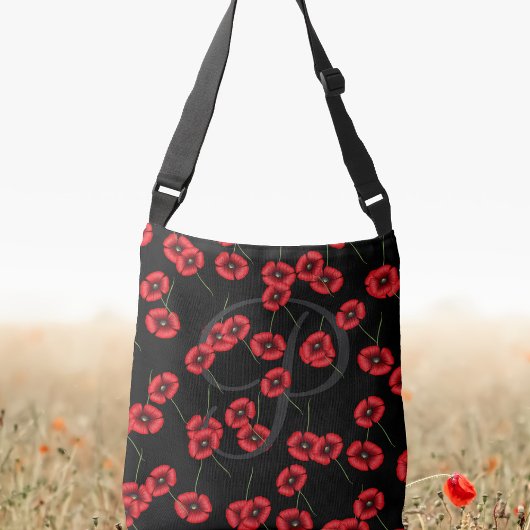 Poppy Pattern Rood en Zwart Crossbody Bag Tas