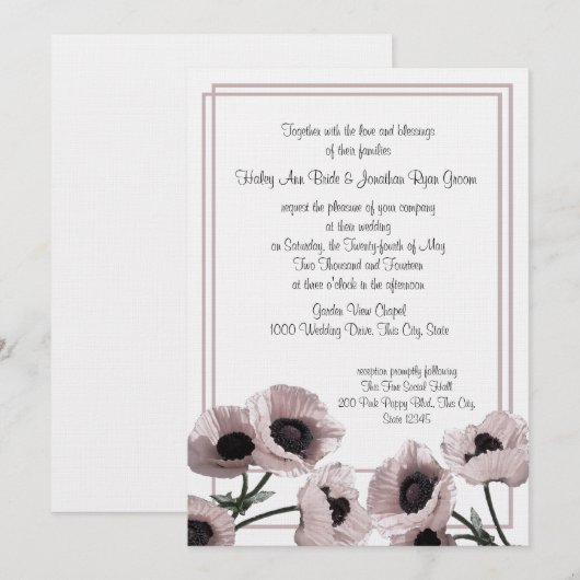 Poppy Pink Wedding Kaart (Voorkant / Achterkant)