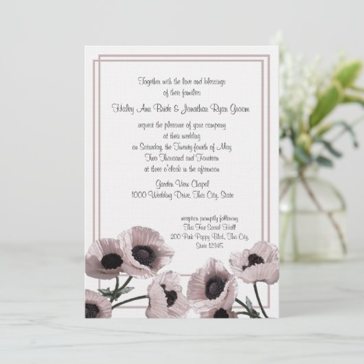 Poppy Pink Wedding Kaart (Staand voorkant)