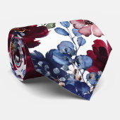 Poppy & Pioenrood Wit & Blauw Bruiloft Stropdas (Opgerold)