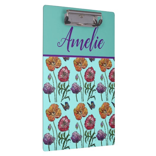 Poppy Poppies Red Shabby Chic Aqua Floral Flowers Klembord (Rechts)