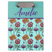 Poppy Poppies Red Shabby Chic Aqua Floral Flowers Klembord (Voorkant)