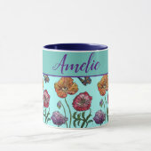 Poppy Poppies Red Shabby Chic Aqua Floral Flowers Mok (Midden)