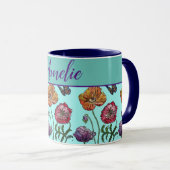 Poppy Poppies Red Shabby Chic Aqua Floral Flowers Mok (Voorkant rechts)