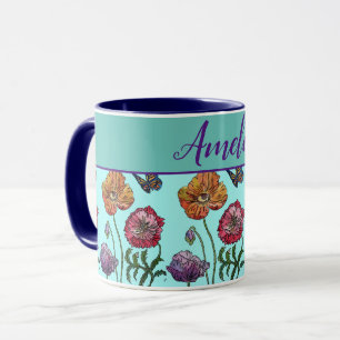 Poppy Poppies Red Shabby Chic Aqua Floral Flowers Mok