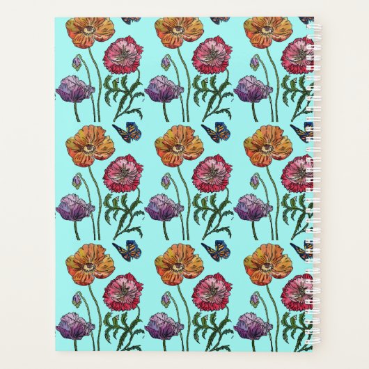 Poppy Poppies Red Shabby Chic Aqua Floral Flowers Planner (Achterkant)