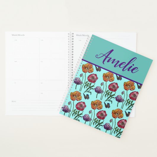 Poppy Poppies Red Shabby Chic Aqua Floral Flowers Planner (Display)