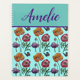 Poppy Poppies Red Shabby Chic Aqua Floral Flowers Planner