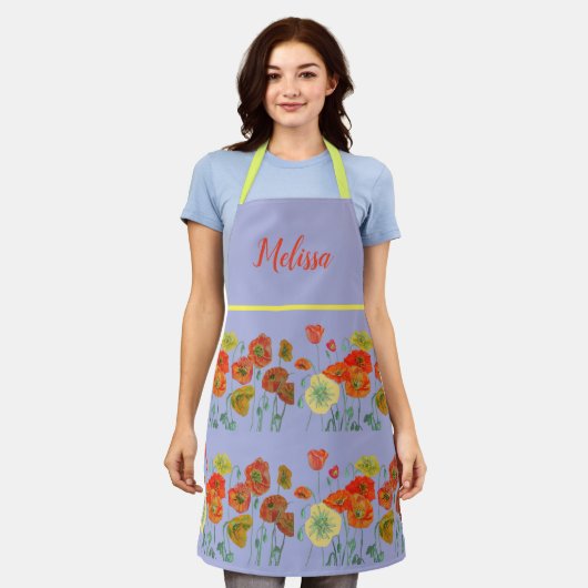 Poppy Poppies Red Waterverf Lila Floral Apron Schort (Gedragen)