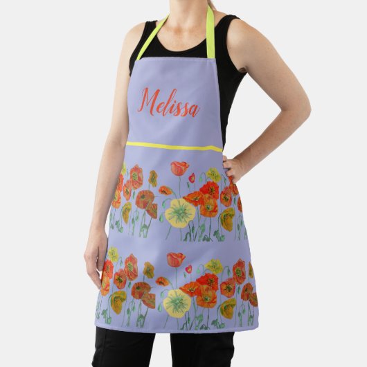 Poppy Poppies Red Waterverf Lila Floral Apron Schort (Insitu)