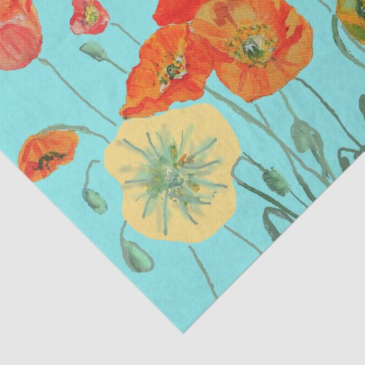 Poppy Poppies Rode Waterverf Bloembloem Tissuepapier (Detail)