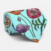 Poppy Poppies Waterverf Aquamarine Mannen Stropdas (Opgerold)