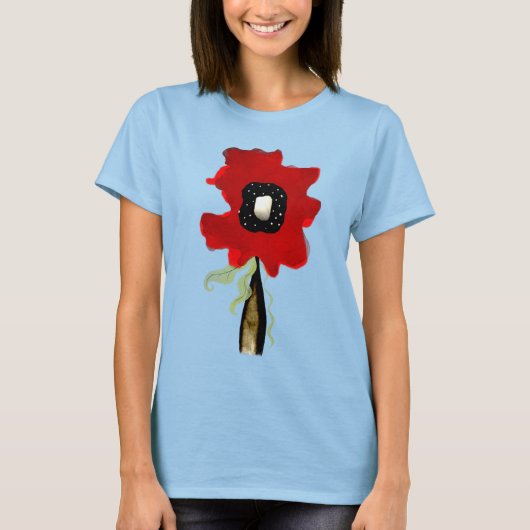 Poppy red black polka dots green leaf shirt (Voorkant)