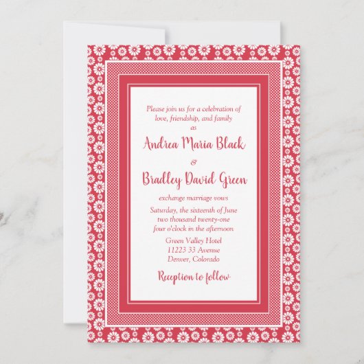 Poppy Red en White Floral Wedding Invitation Kaart (Voorkant)