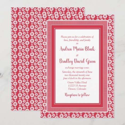Poppy Red en White Floral Wedding Invitation Kaart (Voorkant / Achterkant)