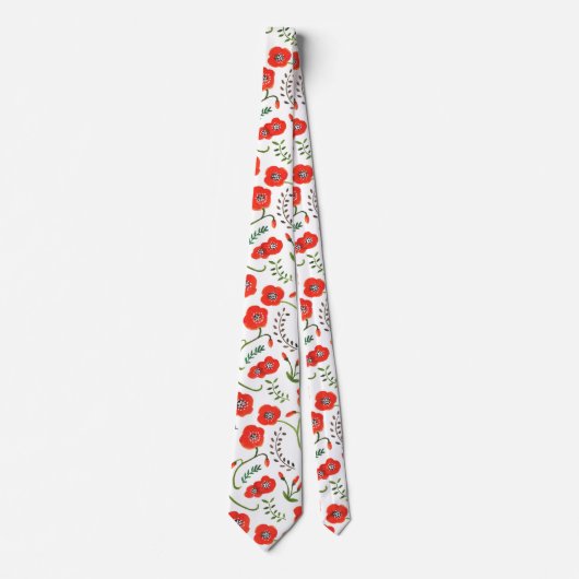 Poppy red floral bruiloft stropdas (Voorkant)