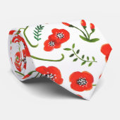 Poppy red floral bruiloft stropdas (Opgerold)