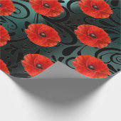 Poppy Red Flower Black Glam Strepen Blauwgroen Cadeaupapier (Hoek)