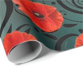 Poppy Red Flower Black Glam Strepen Blauwgroen Cadeaupapier (Rol Hoek)